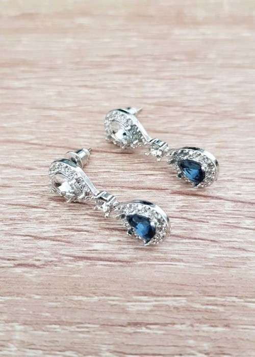 Vintage Women Blue Sapphire Jewelry Drop Dangle Earrings