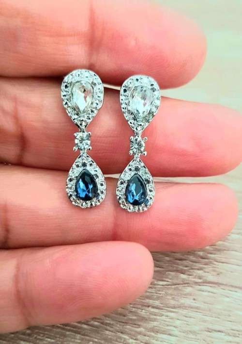Vintage Women Blue Sapphire Jewelry Drop Dangle Earrings
