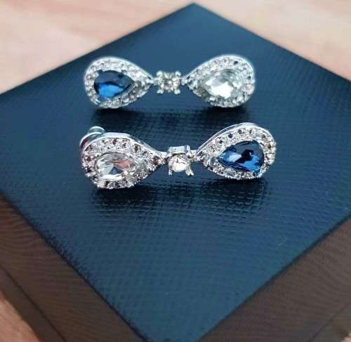 Vintage Women Blue Sapphire Jewelry Drop Dangle Earrings