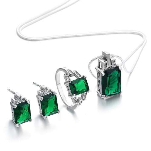 Misso Classic Green Crystal Sapphire Gem Ring,Earrings and Pendant Set Gold Plated Wedding Ring