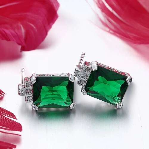 Misso Classic Green Crystal Sapphire Gem Ring,Earrings and Pendant Set Gold Plated Wedding Ring