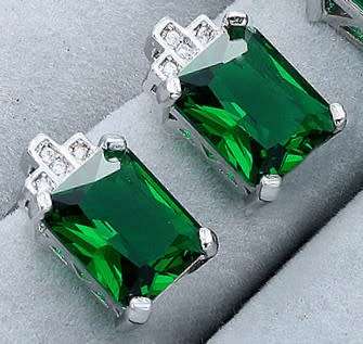 Misso Classic Green Crystal Sapphire Gem Earrings