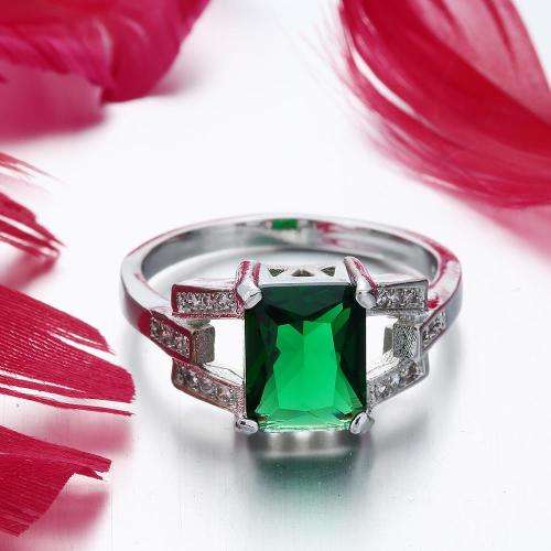 Misso Classic Green Crystal Sapphire Gem Ring Gold Plated