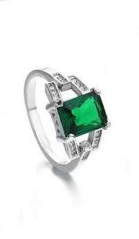 Misso Classic Green Crystal Sapphire Gem Ring Gold Plated