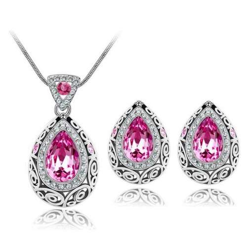 Lady Lauren Pink Crystal Sapphire ,Earrings & Pendant Set Gold Plated
