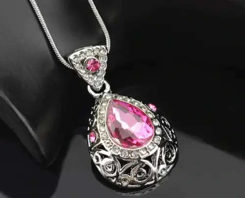 Lady Lauren Pink Crystal Sapphire ,Earrings & Pendant Set Gold Plated