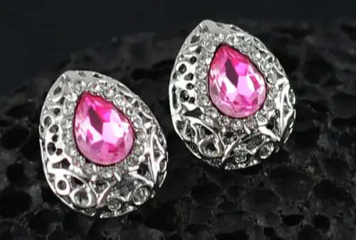 Lady Lauren Pink Crystal Sapphire ,Earrings & Pendant Set Gold Plated