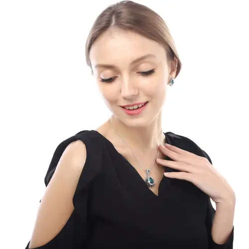 Lady Lauren Pink Crystal Sapphire ,Earrings & Pendant Set Gold Plated