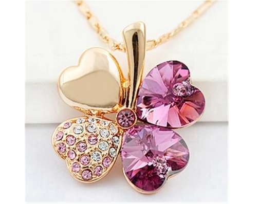 Crystal Clover 4 Leaf leaves heart pendant Jewelry