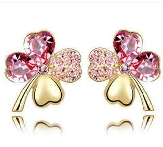 Crystal Clover 4 Leaf leaves heart  Earrings Jewelry