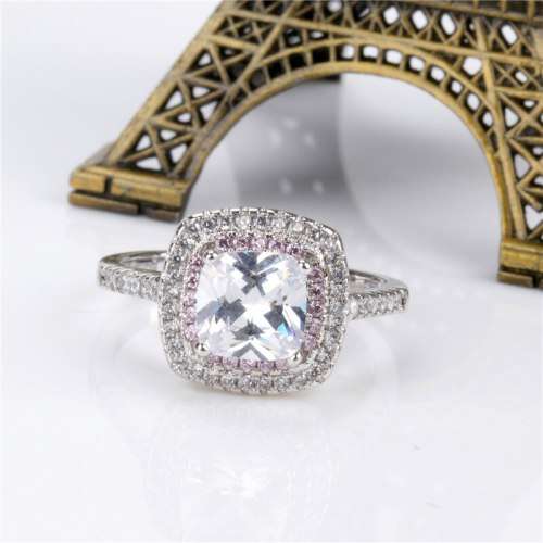 Victoria Wieck Luxury Square Bridal Ring  Encrusted with Pink & White Stones 925 Sterling Silver