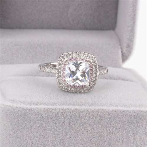 Victoria Wieck Luxury Square Bridal Ring  Encrusted with Pink & White Stones 925 Sterling Silver