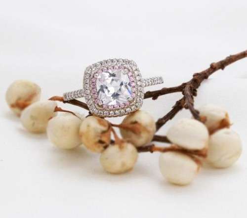 Victoria Wieck Luxury Square Bridal Ring  Encrusted with Pink & White Stones 925 Sterling Silver