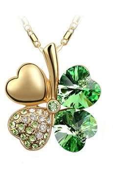 Crystal Green Clover 4 Leaf leaves heart pendant Jewelry