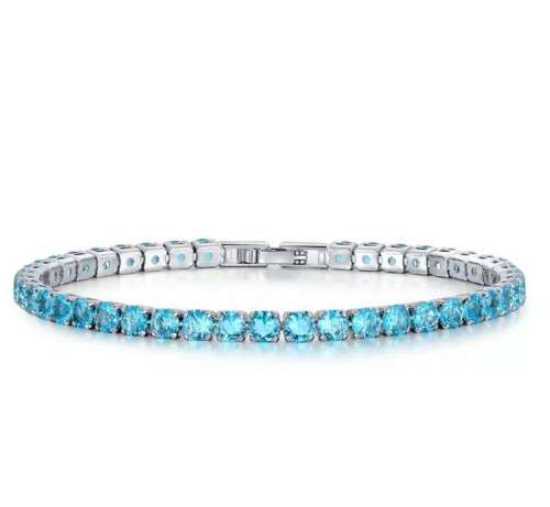 Luxury 4mm Tennis Bracelets Aqua Blue Chain Crystal Bracelet For Women