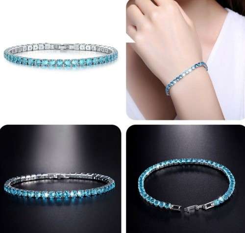 Luxury 4mm Tennis Bracelets Aqua Blue Chain Crystal Bracelet For Women