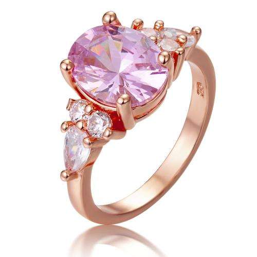 Vintage Promise  Pink Crystal Sapphire Gem  Rose Gold Plated Wedding Ring