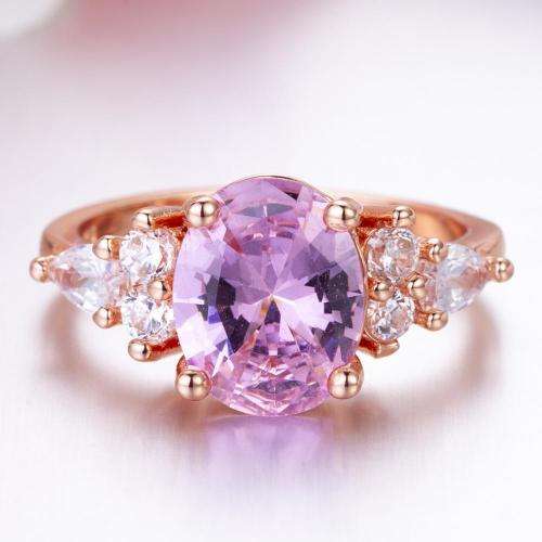 Vintage Promise  Pink Crystal Sapphire Gem  Rose Gold Plated Wedding Ring