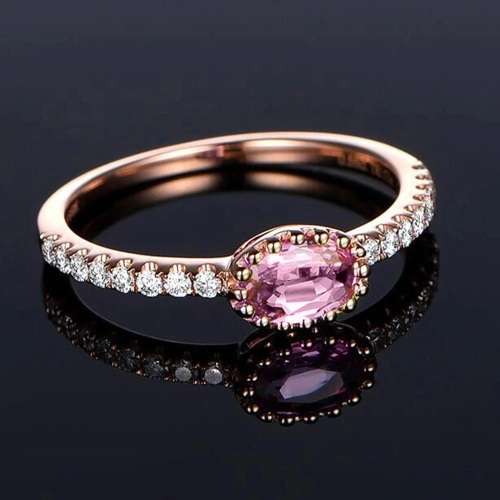 Vintage Luv Pink Crystal Sapphire Gem  Rose Gold Plated Wedding Ring