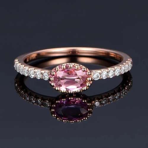 Vintage Luv Pink Crystal Sapphire Gem  Rose Gold Plated Wedding Ring
