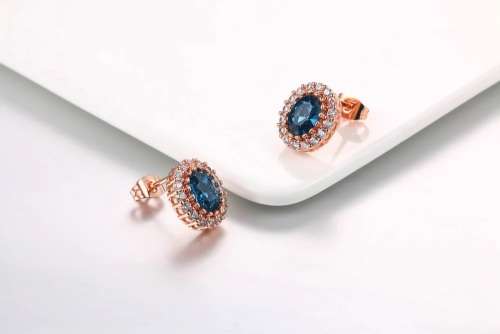 Villa Rose Rose gold Blue Austrian Crystal jewelry set 3pcs ring + necklace earrings for woman