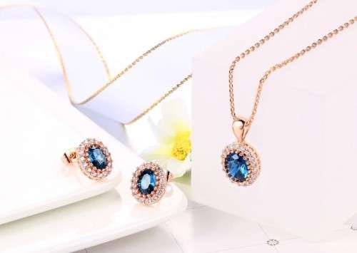 Villa Rose Rose gold Blue Austrian Crystal jewelry set 3pcs ring + necklace earrings for woman