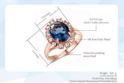 Villa Rose Rose gold Blue Austrian Crystal jewelry set 3pcs ring + necklace earrings for woman
