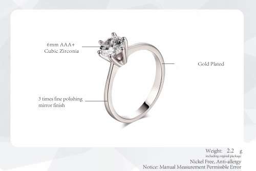 Classic 1.00ct  Gold Plated **Simulated Diamond Ring** 6 prong bridal wedding Ring for Women