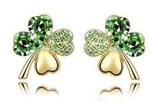 Crystal Clover 4 Leaf leaves heart  Earrings Jewelry