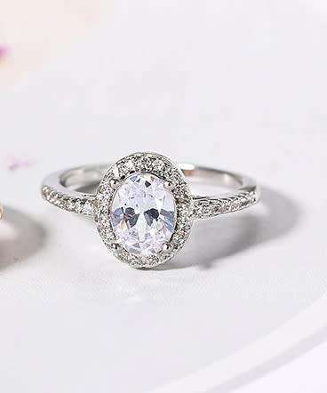 Oval Crystal Promise Rings Rose Wedding Engagement Ring