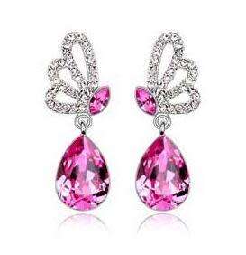 Austrian Pink Crystal butterfly Earrings