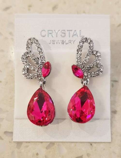 Austrian Pink Crystal butterfly Earrings