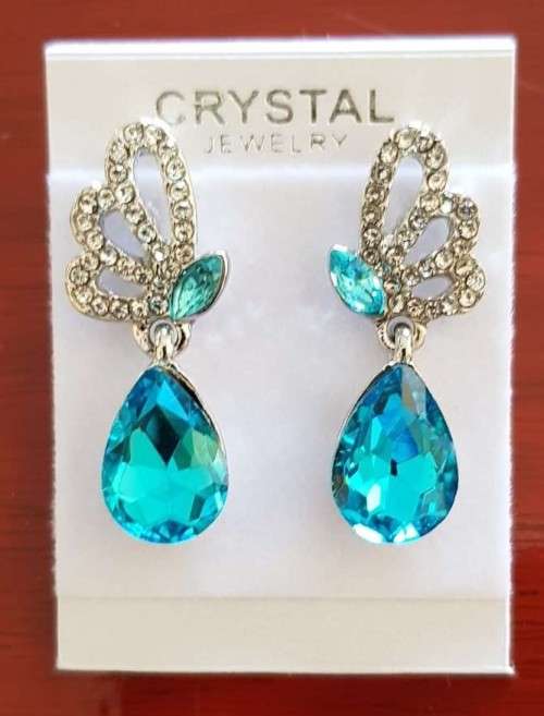 Austrian  Aqua Blue Crystal butterfly Earrings,Pendant Set