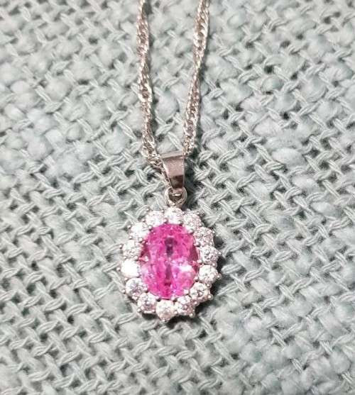 Princess Di Pink Crystal Sapphire Gem ,Earrings and Pendant Set Gold Plated Wedding