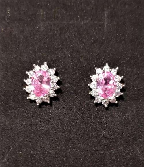 Princess Di Pink Crystal Sapphire Gem ,Earrings and Pendant Set Gold Plated Wedding