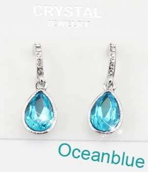 Crystal Flame Ocean Blue Water Tear pendant necklace  and earrings fashion jewelry set