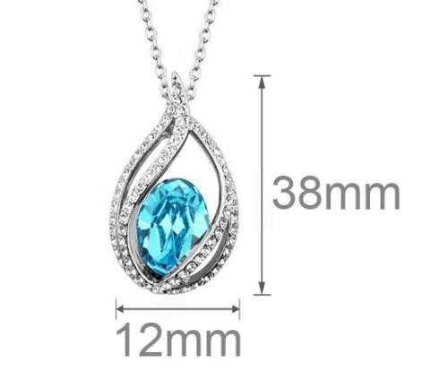 Crystal Flame Ocean Blue Water Tear pendant necklace  and earrings fashion jewelry set