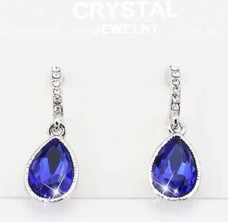 Crystal Flame Royal Blue Water Tear pendant necklace  and earrings fashion jewelry set