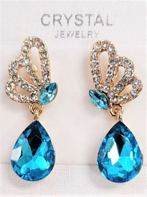 Austrian  Aqua Blue Crystal butterfly Earrings