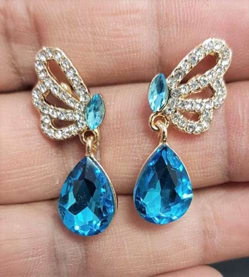 Austrian  Aqua Blue Crystal butterfly Earrings