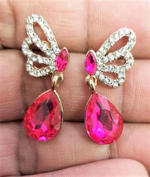 Austrian  Pink Crystal butterfly Earrings