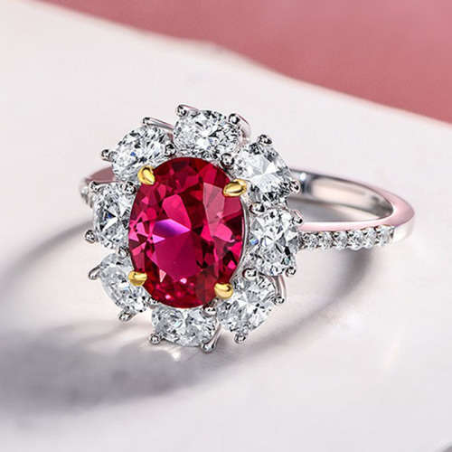 Luxury Red Egg-shaped Crystal Wedding Ring Inlaid Sparkling AAA  for Women