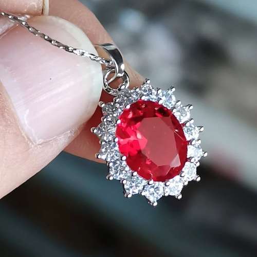 Princess Di Red Crystal Sapphire Gem Ring,Earrings and Pendant Set Gold Plated Wedding Ring