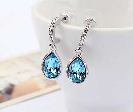 Crystal Flame Aqua Blue Water Tear Drop earrings fashion jewelry