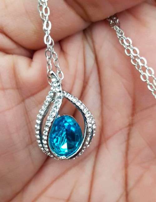 Crystal Flame Aqua Blue Water Tear pendant necklace  fashion jewelry