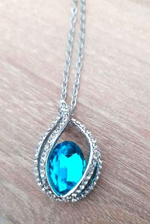Crystal Flame Aqua Blue Water Tear pendant necklace  fashion jewelry