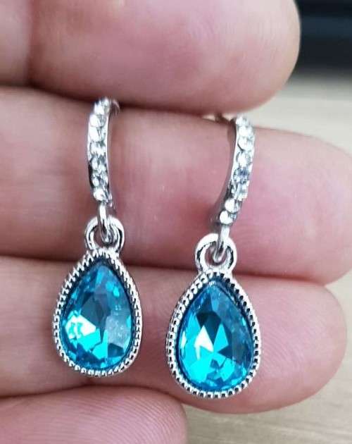 Crystal Flame Aqua Blue Water Tear Drop earrings fashion jewelry