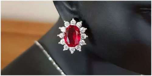Princess Di Red Crystal Sapphire Gem Earrings