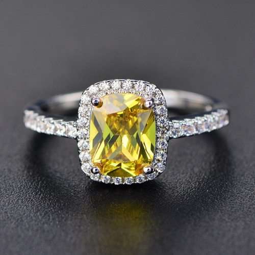 Lady Ann Citrine Yellow Cushion Cut Crystal  Ring for Women **925 Sterling Silver**