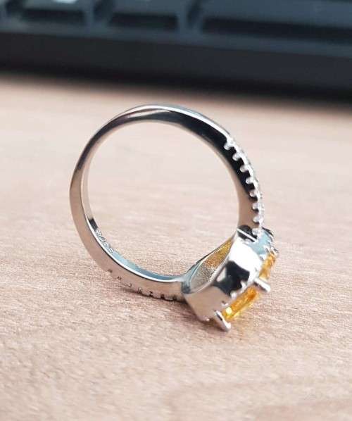 Lady Ann Citrine Yellow Cushion Cut Crystal  Ring for Women **925 Sterling Silver**